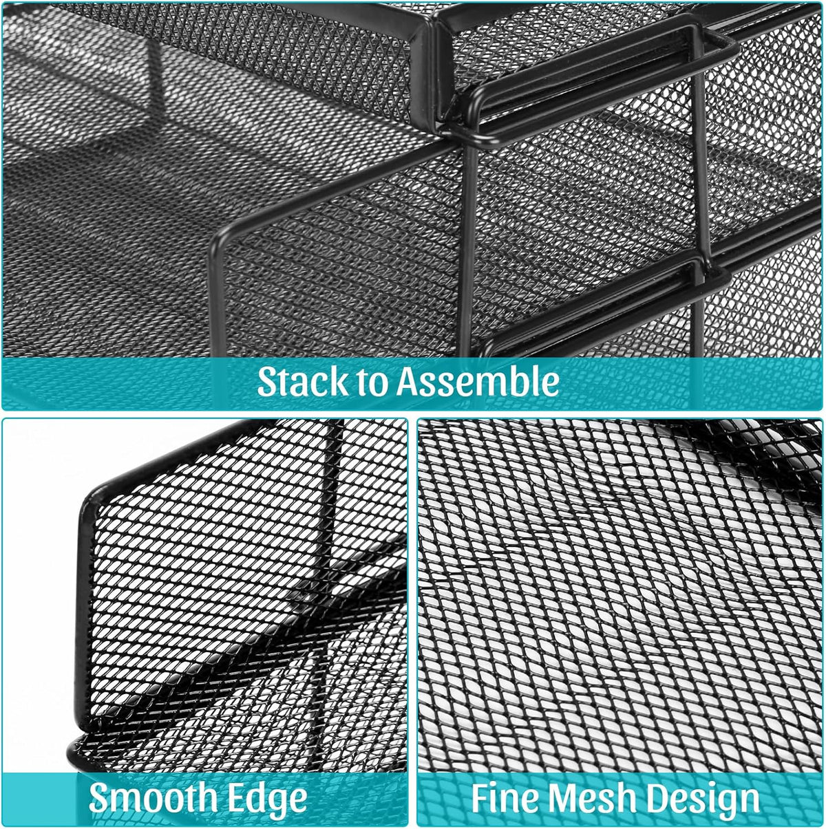 Office Drawer Organizer, Metal Mesh Desk Draw Divider, Versatile Desktop Organizer Tray to Keep Supplies Tidy and Easy to Access, Stackable A4 Paper Holder Tray for School