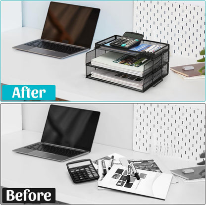 Office Drawer Organizer, Metal Mesh Desk Draw Divider, Versatile Desktop Organizer Tray to Keep Supplies Tidy and Easy to Access, Stackable A4 Paper Holder Tray for School