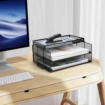 Office Drawer Organizer, Metal Mesh Desk Draw Divider, Versatile Desktop Organizer Tray to Keep Supplies Tidy and Easy to Access, Stackable A4 Paper Holder Tray for School