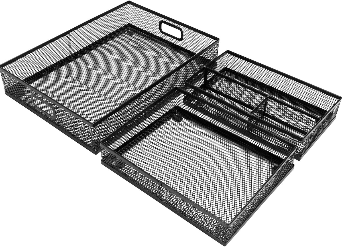 Office Drawer Organizer, Metal Mesh Desk Draw Divider, Versatile Desktop Organizer Tray to Keep Supplies Tidy and Easy to Access, Stackable A4 Paper Holder Tray for School