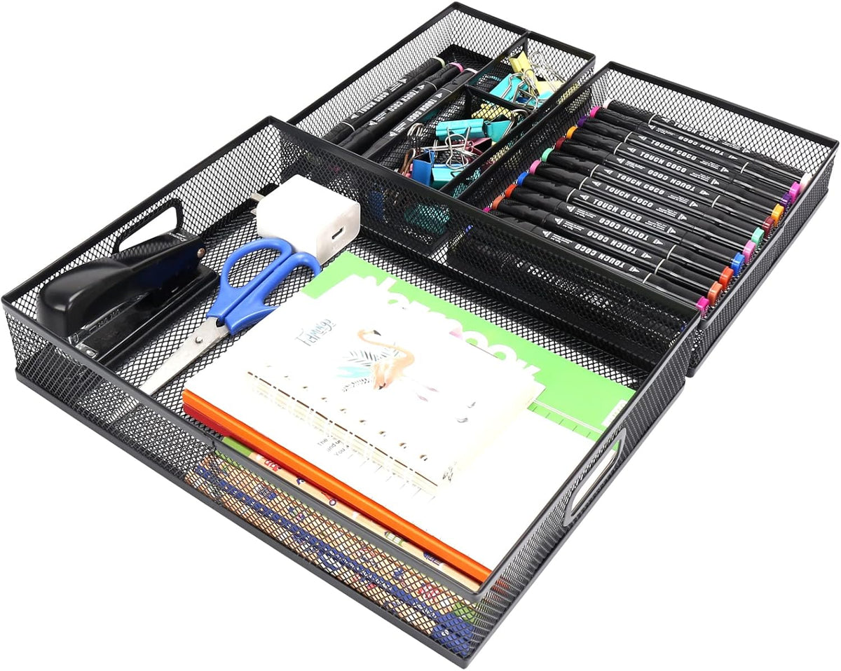 Office Drawer Organizer, Metal Mesh Desk Draw Divider, Versatile Desktop Organizer Tray to Keep Supplies Tidy and Easy to Access, Stackable A4 Paper Holder Tray for School