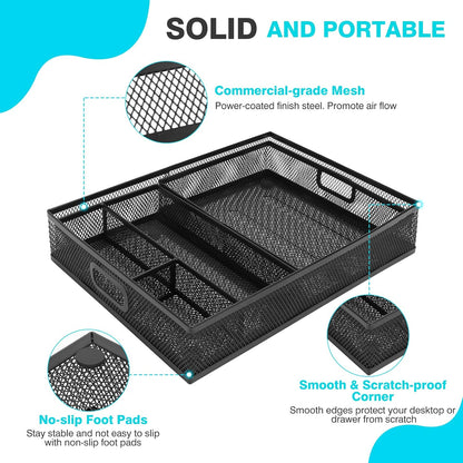 Office Drawer Organizer, Metal Mesh Desk Draw Divider, Versatile Desktop Organizer Tray to Keep Supplies Tidy and Easy to Access, Stackable A4 Paper Holder Tray for School