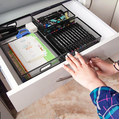 Office Drawer Organizer, Metal Mesh Desk Draw Divider, Versatile Desktop Organizer Tray to Keep Supplies Tidy and Easy to Access, Stackable A4 Paper Holder Tray for School
