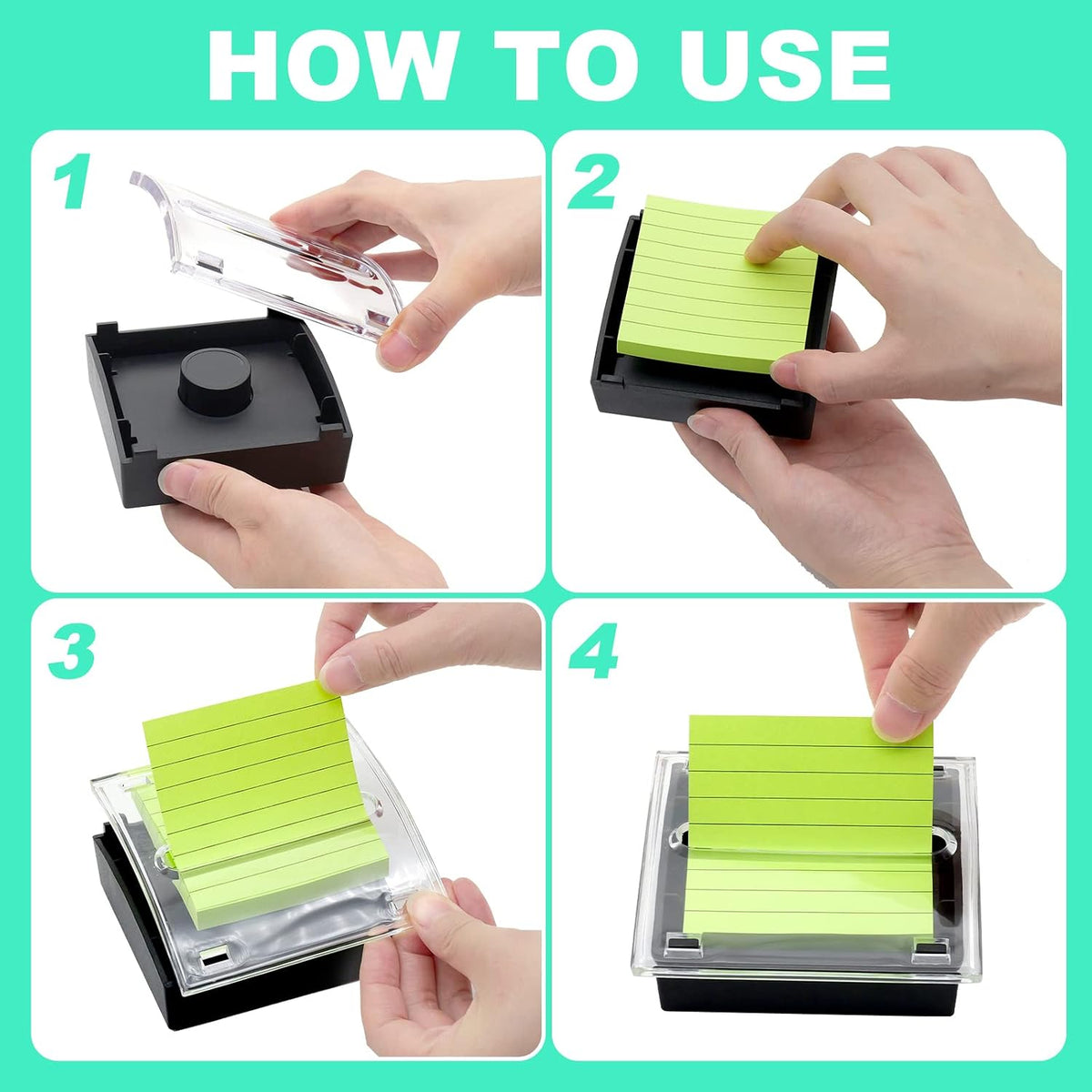 1 Pcs Pop Up Sticky Note Dispenser Sticky Note Holder Pop Up Note Dispenser Transparent Top for 3 x 3 Inch Sticky Notes School Office Home Store Black Base Clear Top (1)
