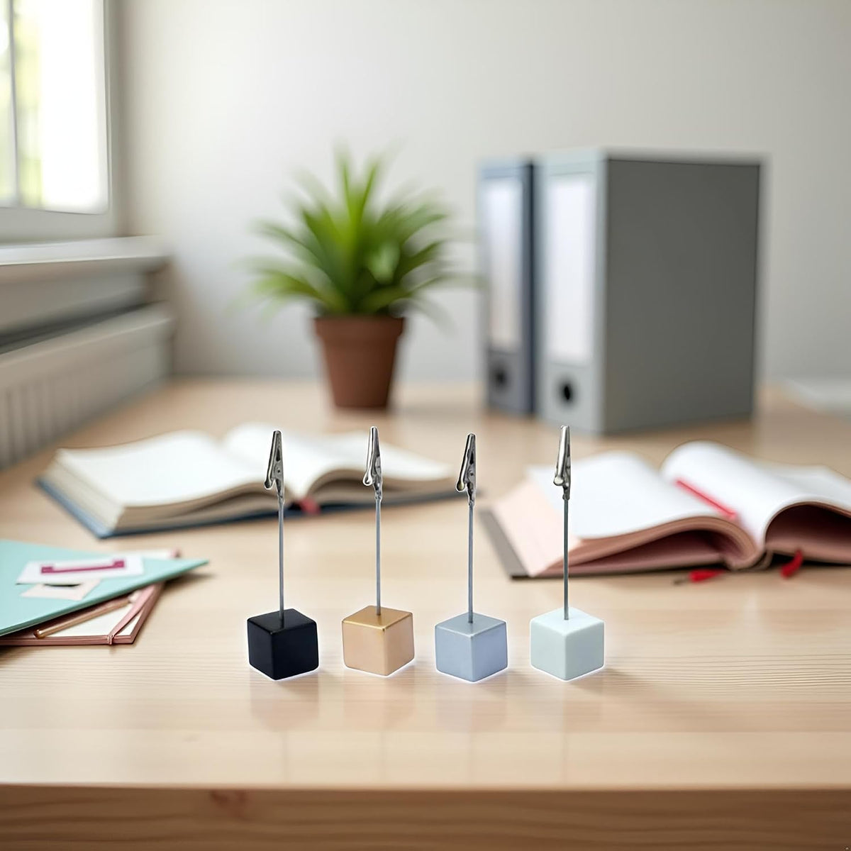 4 Pcs Memo Clip Holders Stand with Alligator Clasp Pictures Card Paper Note Clip for Office Home Use, Paper Stand for Desk, Office Memo Holders (4 Color)