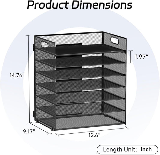 7 Tier Paper Organizer for Desk with Letter Trays & Handle Black