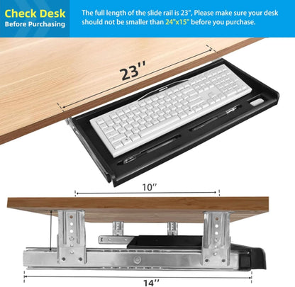 Under Desk Keyboard Tray, 20" Wx11"D Sturdy Key Board Tray Under Desk Slide with Pen Tray, Desk Extender with Pen Holder,Black