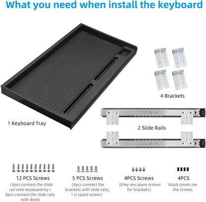 Under Desk Keyboard Tray, 20" Wx11"D Sturdy Key Board Tray Under Desk Slide with Pen Tray, Desk Extender with Pen Holder,Black