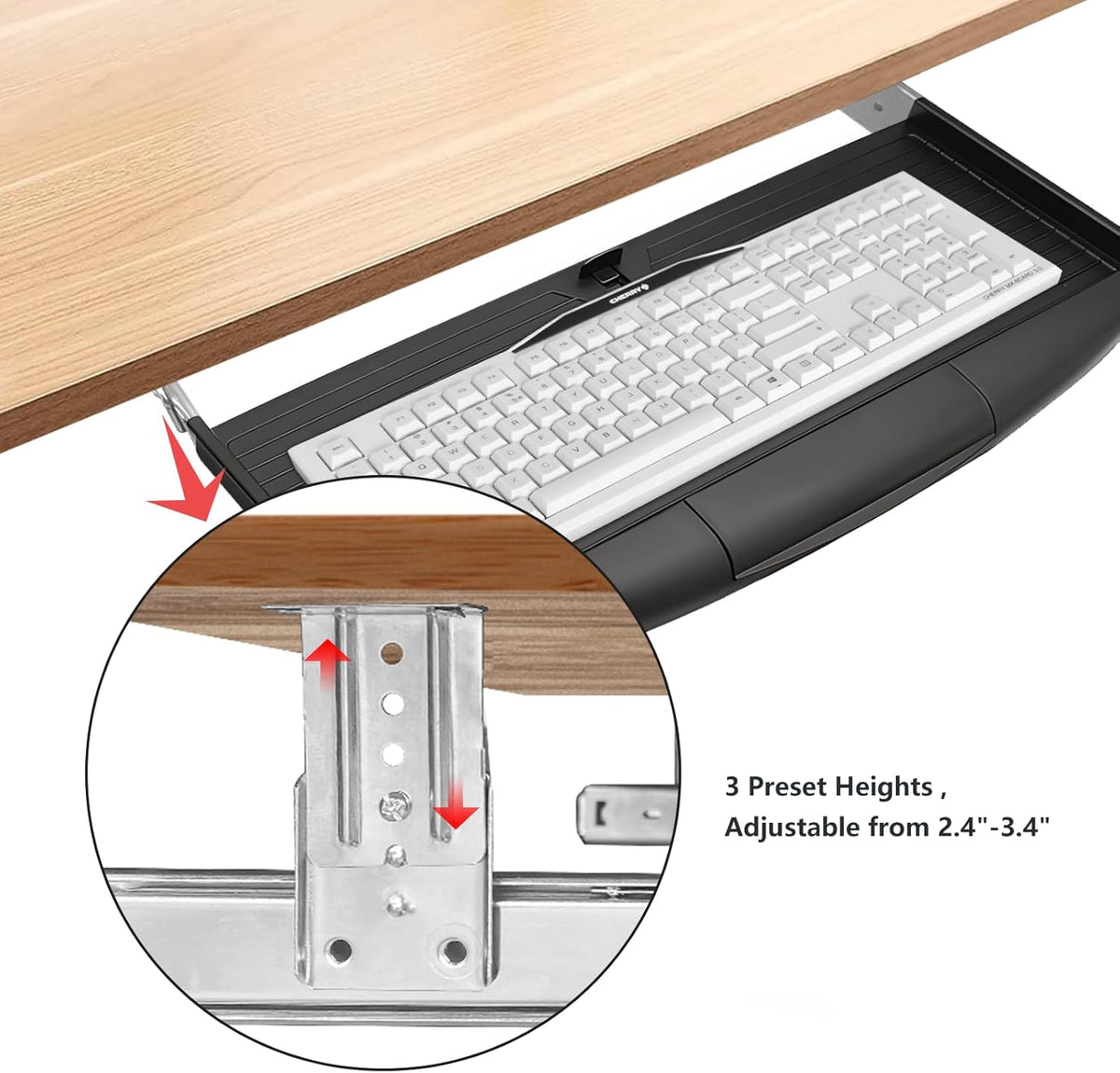 Under Desk Keyboard Tray, 20" Wx11"D Sturdy Key Board Tray Under Desk Slide with Pen Tray, Desk Extender with Pen Holder,Black