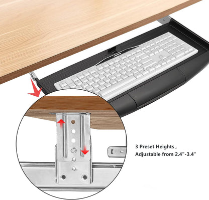 Under Desk Keyboard Tray, 20" Wx11"D Sturdy Key Board Tray Under Desk Slide with Pen Tray, Desk Extender with Pen Holder,Black