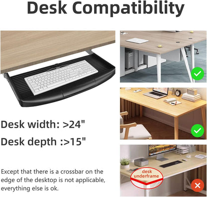 Under Desk Keyboard Tray, 20" Wx11"D Sturdy Key Board Tray Under Desk Slide with Pen Tray, Desk Extender with Pen Holder,Black