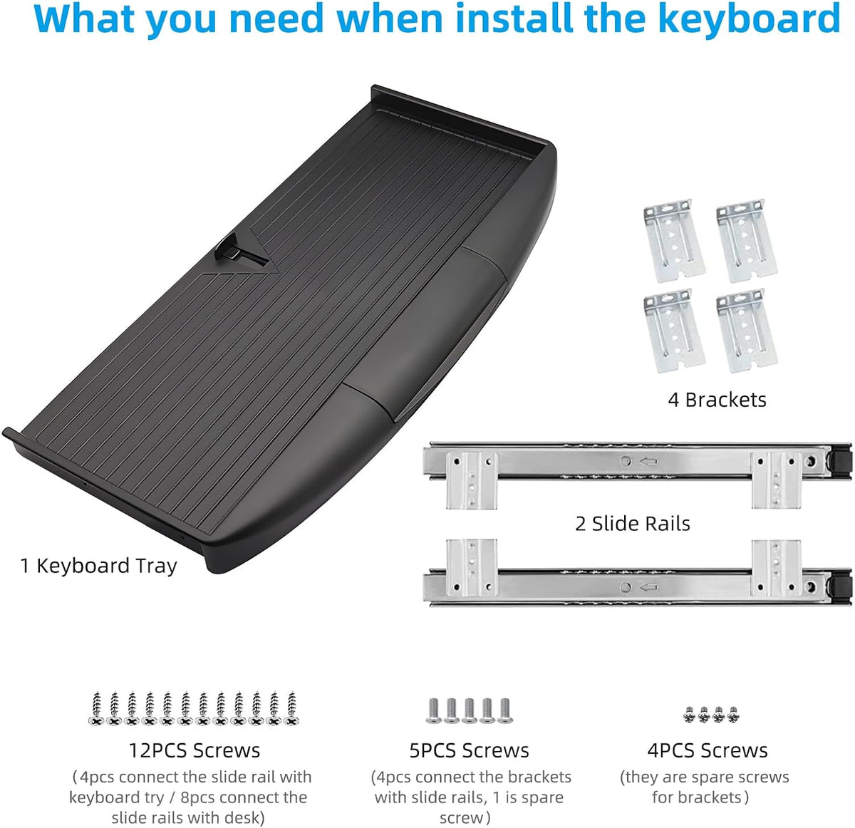 Under Desk Keyboard Tray, 20" Wx11"D Sturdy Key Board Tray Under Desk Slide with Pen Tray, Desk Extender with Pen Holder,Black