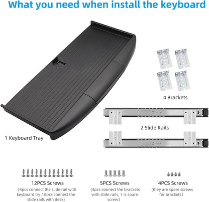 Under Desk Keyboard Tray, 20" Wx11"D Sturdy Key Board Tray Under Desk Slide with Pen Tray, Desk Extender with Pen Holder,Black