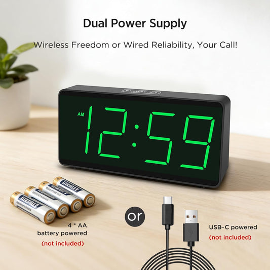 Battery Operated Digital Alarm Clock for Bedrooms Big Numbers