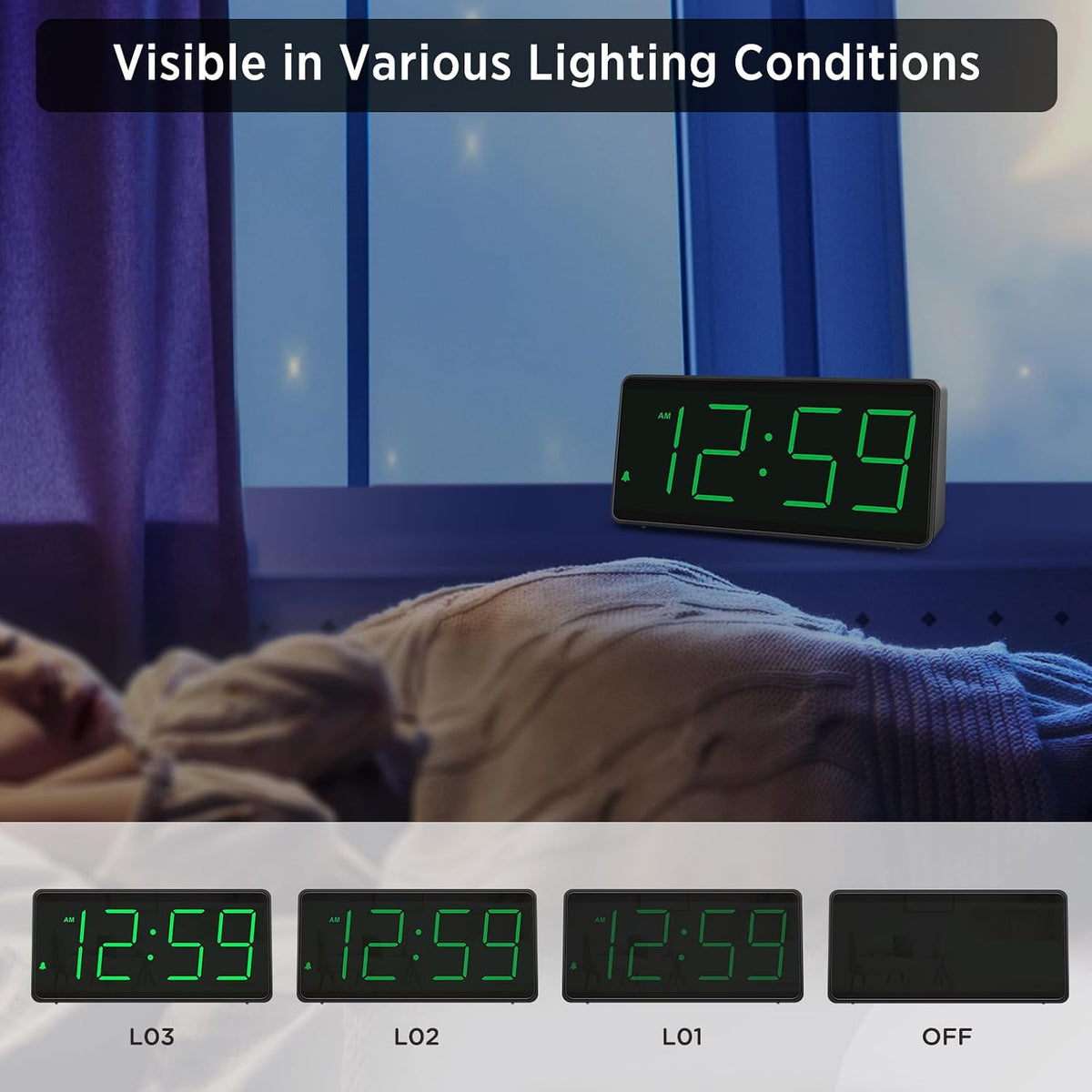 Battery Operated Digital Alarm Clock for Bedrooms Big Numbers