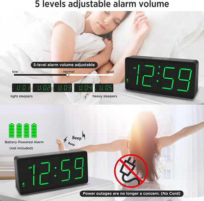 Battery Operated Digital Alarm Clock for Bedrooms Big Numbers