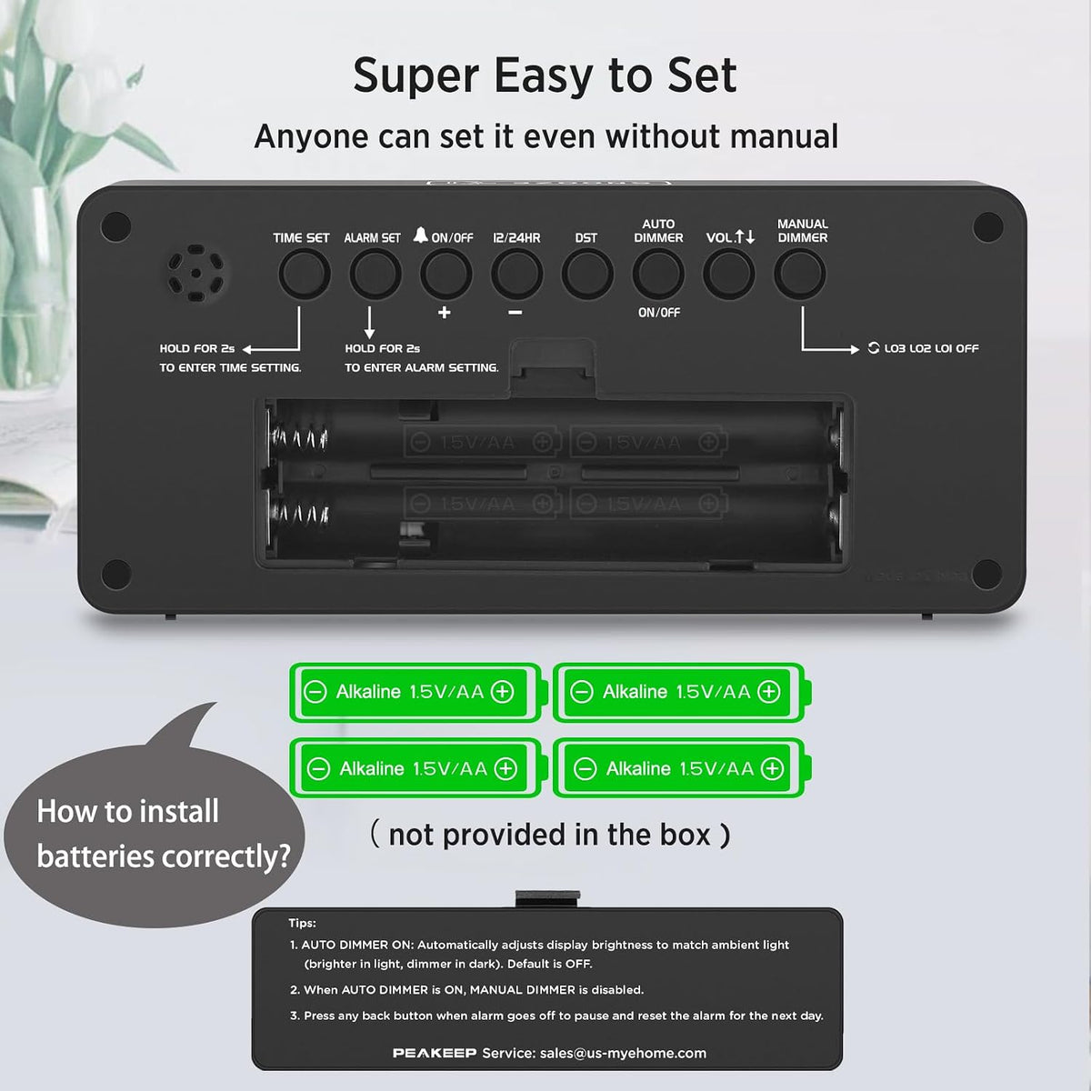 Battery Operated Digital Alarm Clock for Bedrooms Big Numbers