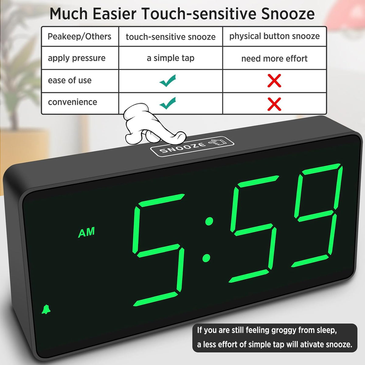 Battery Operated Digital Alarm Clock for Bedrooms Big Numbers