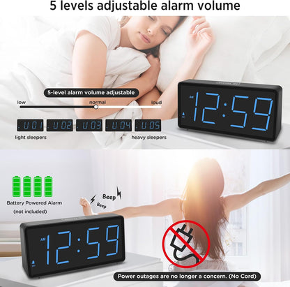 Battery Operated Digital Alarm Clock for Bedrooms Big Numbers