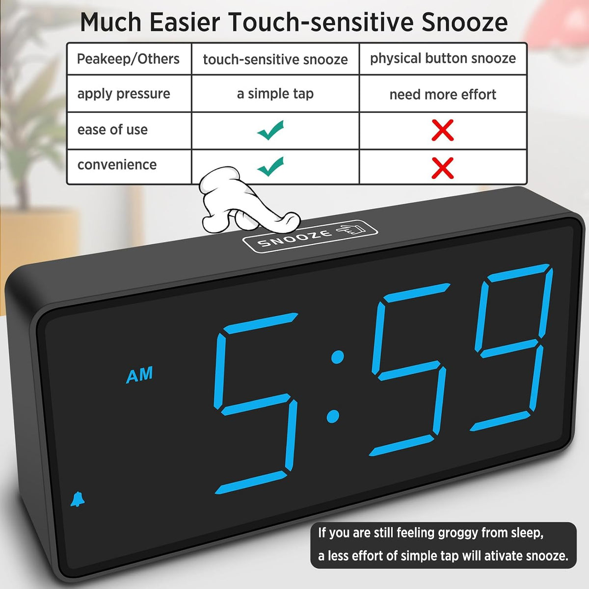 Battery Operated Digital Alarm Clock for Bedrooms Big Numbers