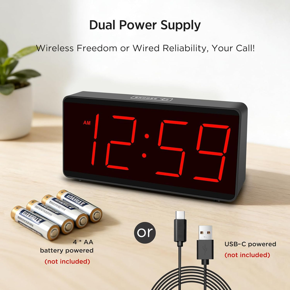 Battery Operated Digital Alarm Clock for Bedrooms Big Numbers