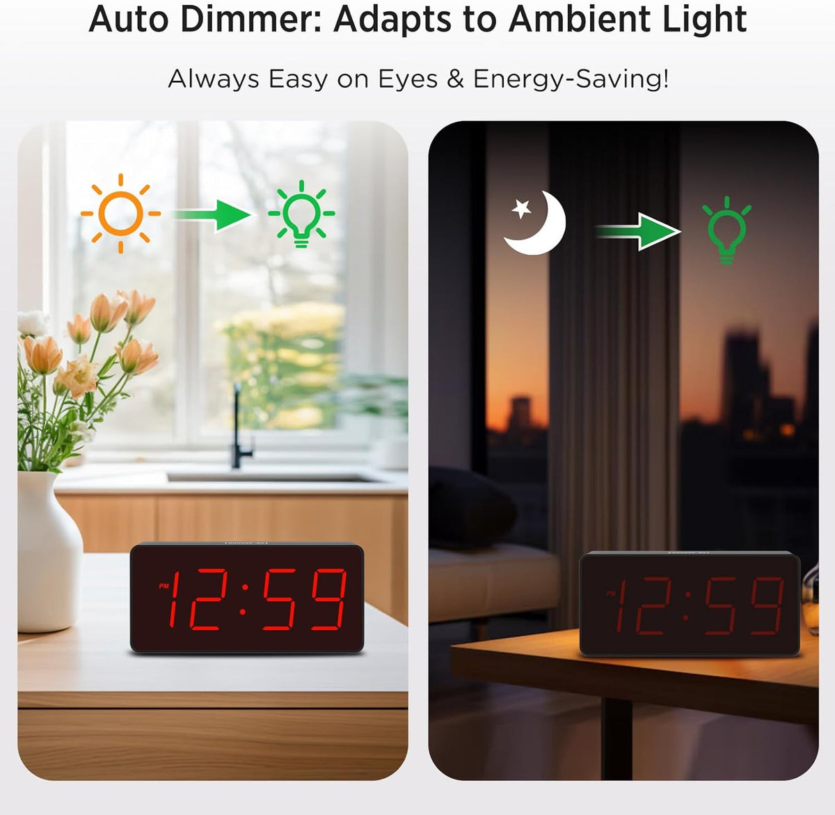 Battery Operated Digital Alarm Clock for Bedrooms Big Numbers