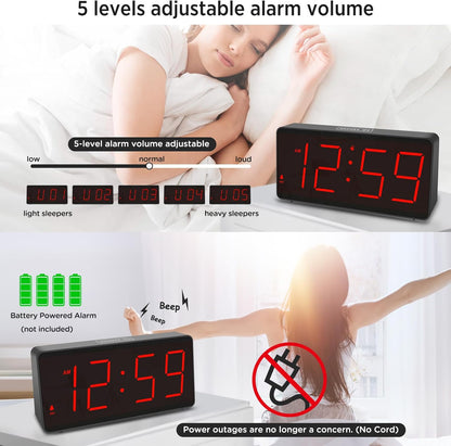 Battery Operated Digital Alarm Clock for Bedrooms Big Numbers