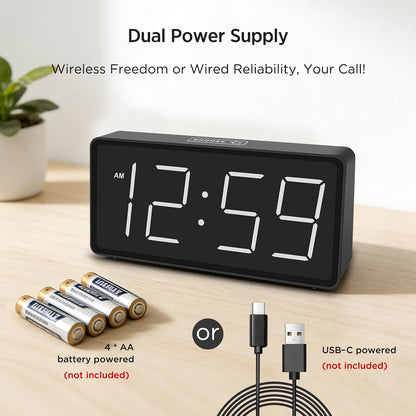 Battery Operated Digital Alarm Clock for Bedrooms Big Numbers