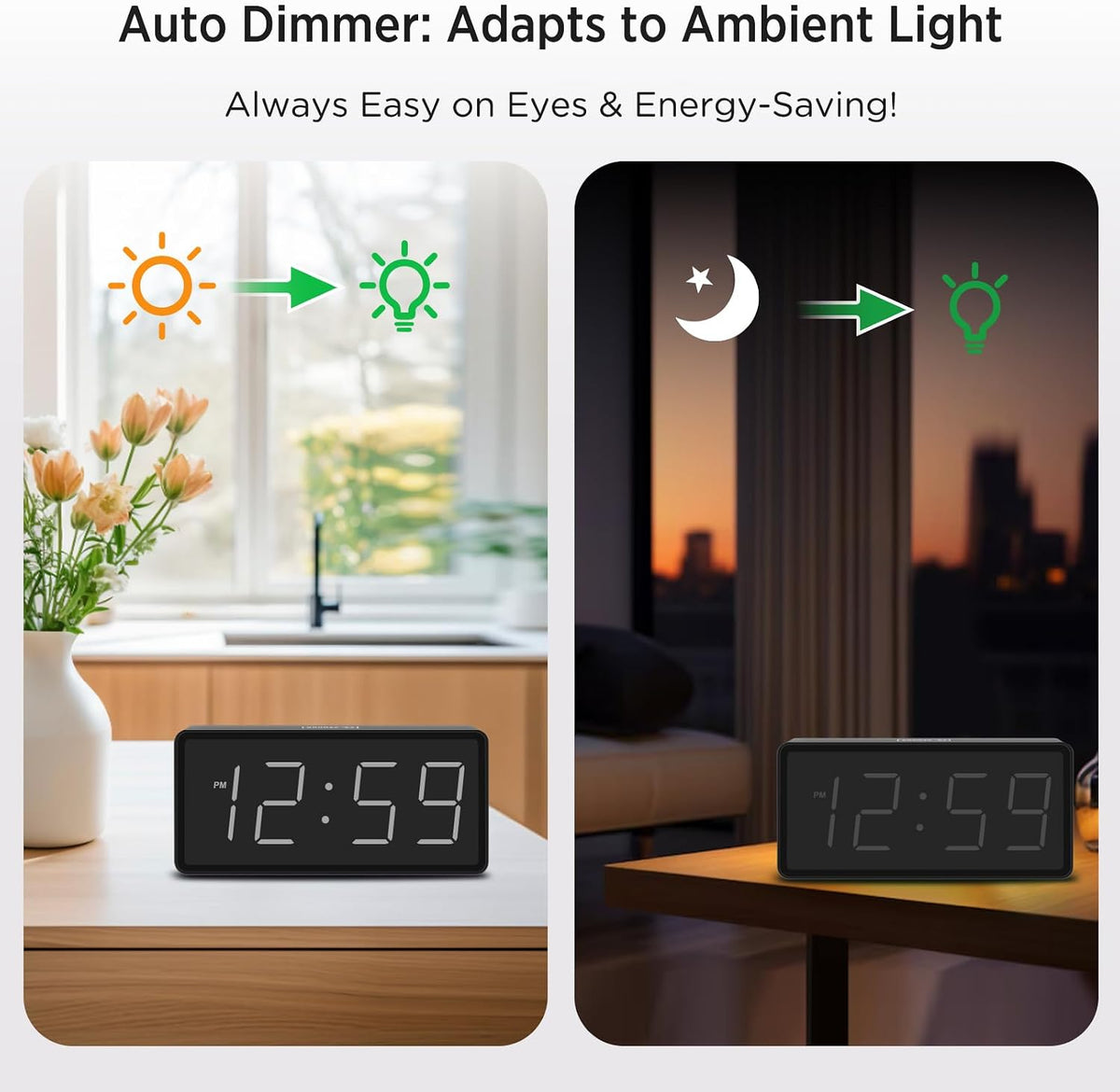 Battery Operated Digital Alarm Clock for Bedrooms Big Numbers