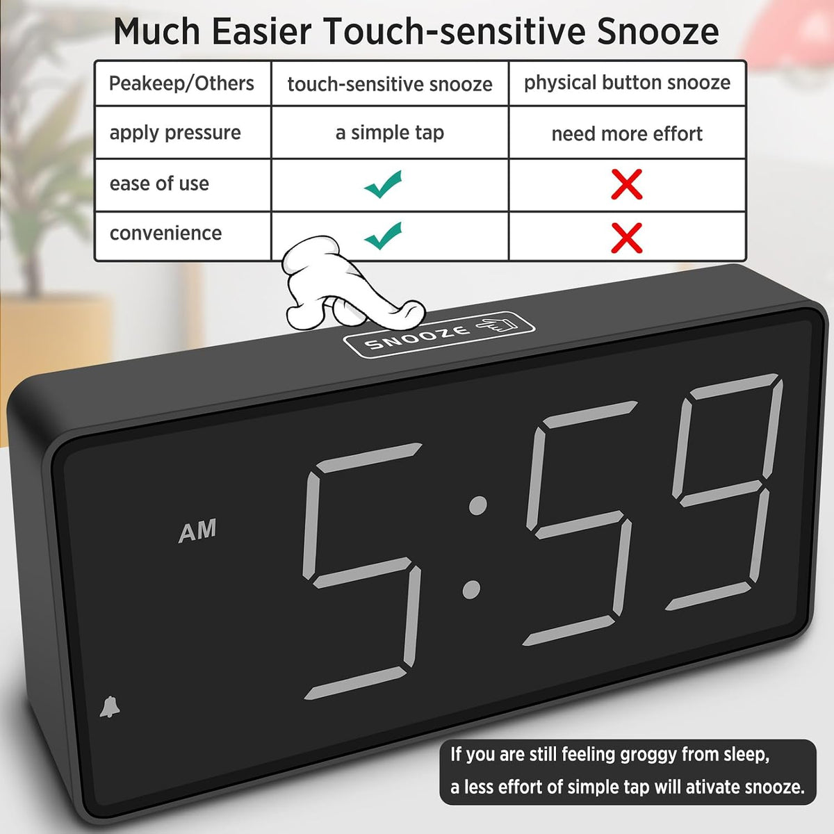 Battery Operated Digital Alarm Clock for Bedrooms Big Numbers