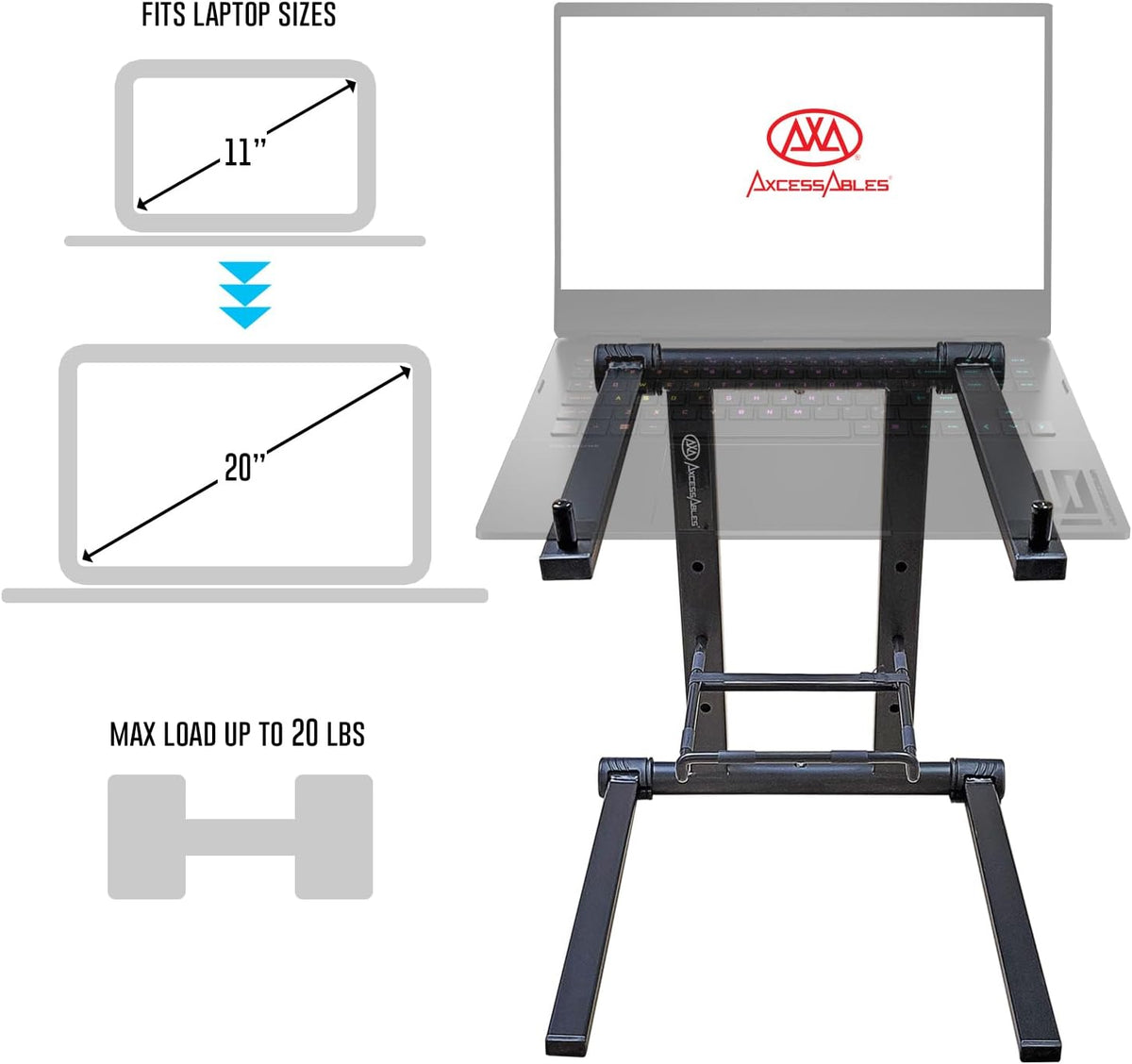 AXA DJ Laptop Stand with Travel Bag | Portable Foldable Aluminum Laptop Stand for Laptops up to 15 inches and 20lbs | No Assembly Required, Includes Carrying Bag