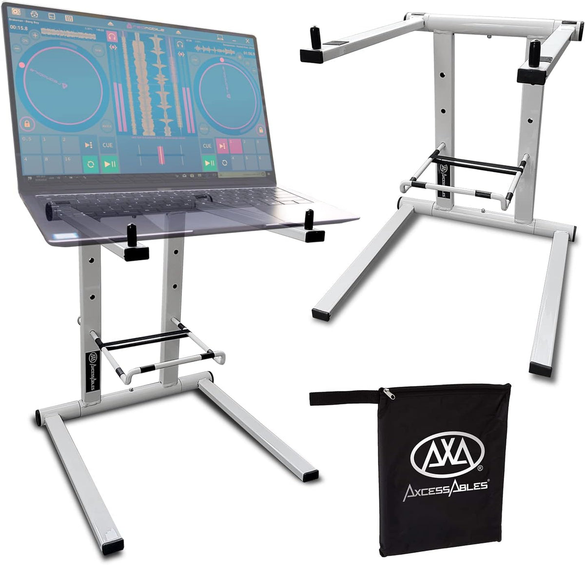 AXA DJ Laptop Stand with Travel Bag | Portable Foldable Aluminum Laptop Stand for Laptops up to 15 inches and 20lbs | No Assembly Required, Includes Carrying Bag