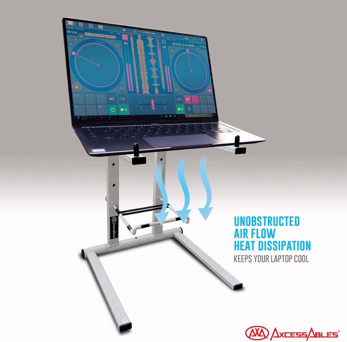 AXA DJ Laptop Stand with Travel Bag | Portable Foldable Aluminum Laptop Stand for Laptops up to 15 inches and 20lbs | No Assembly Required, Includes Carrying Bag
