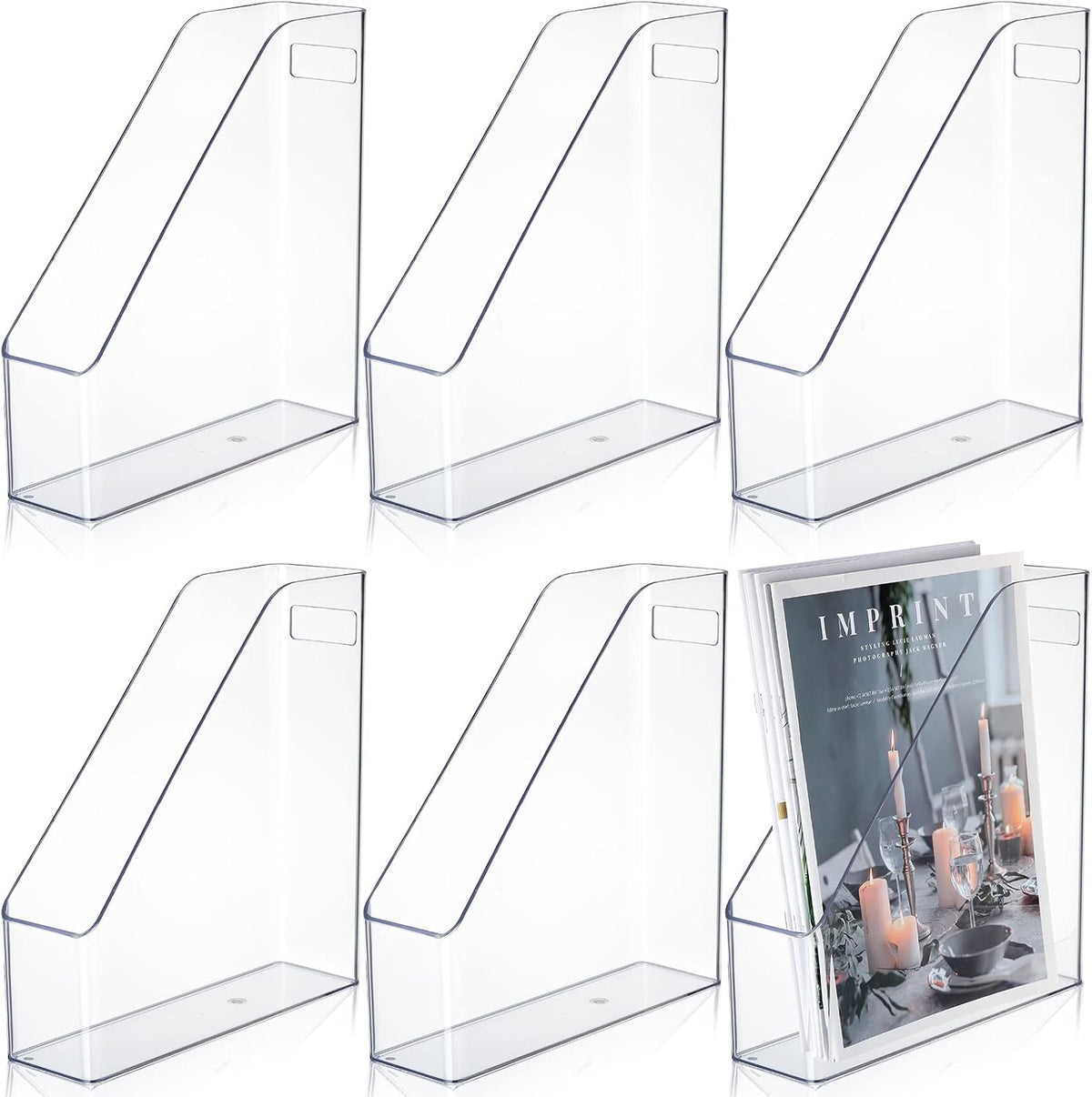 6 Pcs Clear Acrylic Magazine Holder with Handle Desk Organizer
