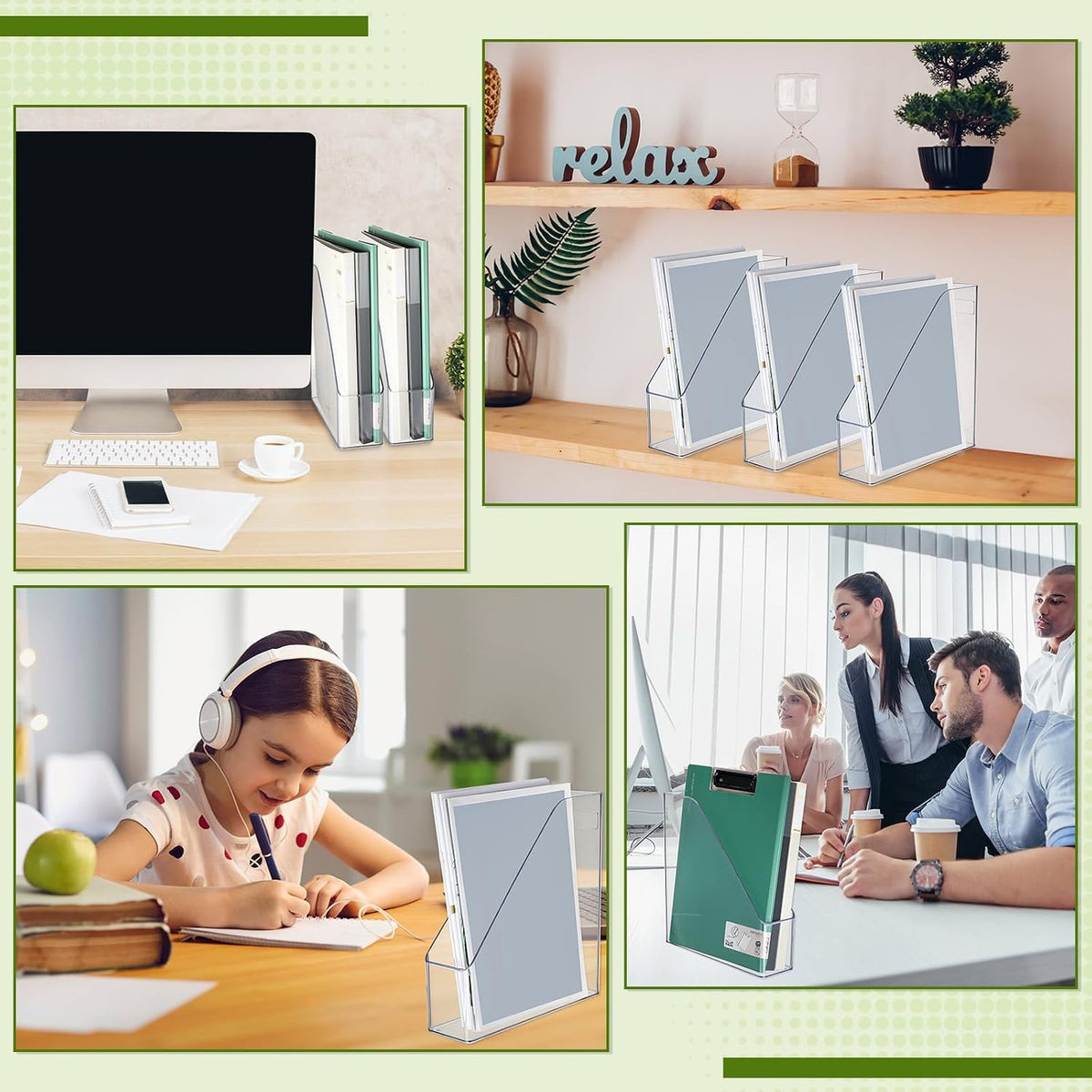 6 Pcs Clear Acrylic Magazine Holder with Handle Desk Organizer