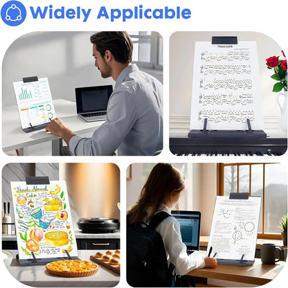 Document Holder Paper Stand with 7 Adjustable Positions, Black Metal Paper Holder Stand for Desk When Typing for Reading A4 Letter, Books, Music Sheet, Receipts, Textbooks