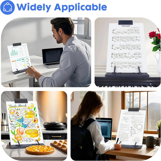 Document Holder Paper Stand with 7 Adjustable Positions, Black Metal Paper Holder Stand for Desk When Typing for Reading A4 Letter, Books, Music Sheet, Receipts, Textbooks