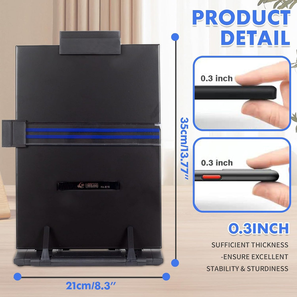 Document Holder Paper Stand with 7 Adjustable Positions, Black Metal Paper Holder Stand for Desk When Typing for Reading A4 Letter, Books, Music Sheet, Receipts, Textbooks