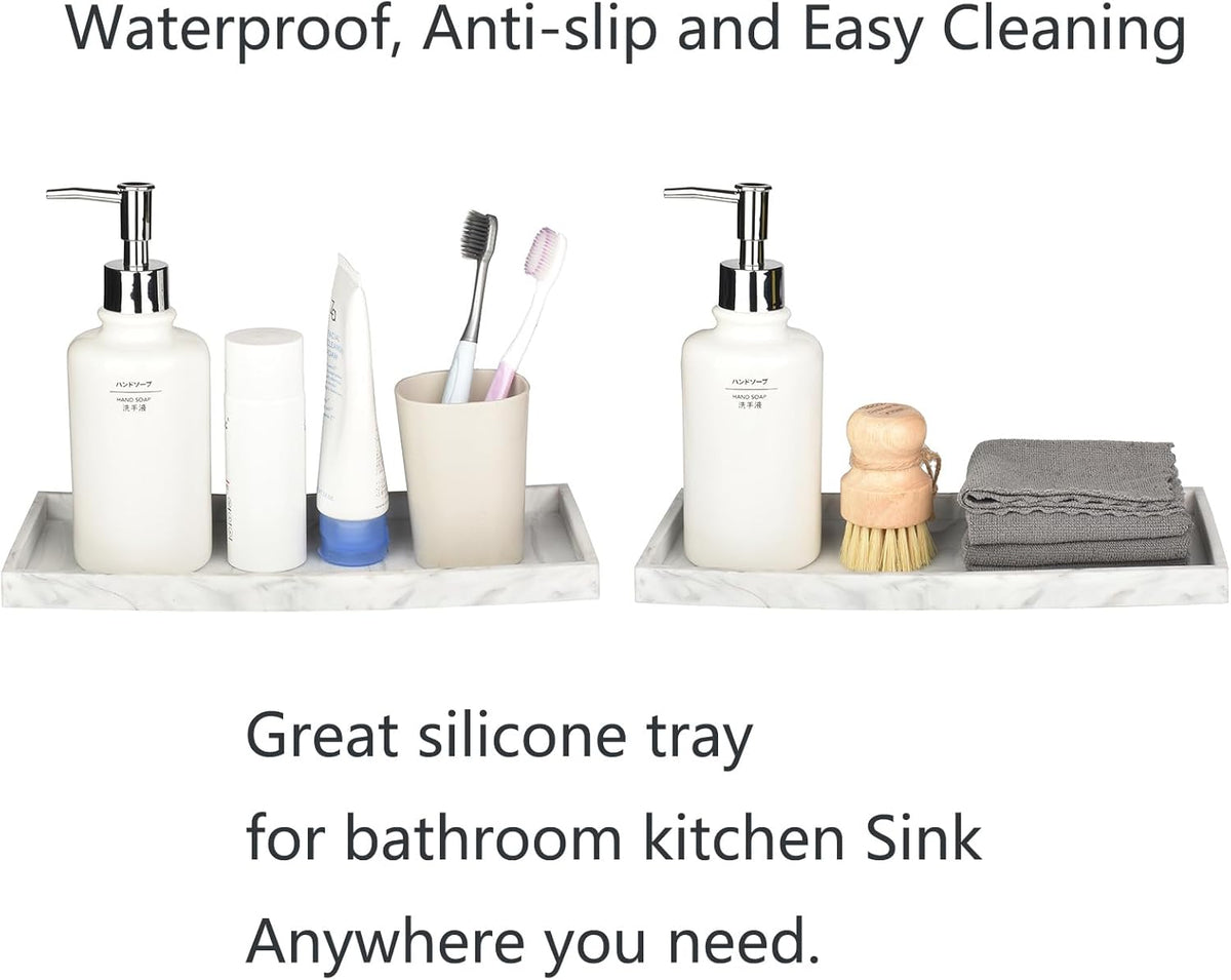 Silicone Bathroom Vanity Tray for Counter, 7.9" Small Kitchen Sink Soap Tray for Dish Holder Dispenser Countertop Toilet Tank Desk Organizer
