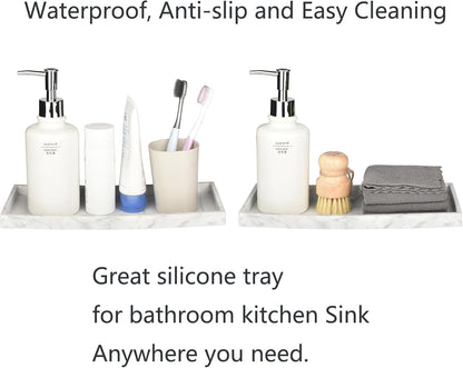 Silicone Bathroom Vanity Tray for Counter, 7.9" Small Kitchen Sink Soap Tray for Dish Holder Dispenser Countertop Toilet Tank Desk Organizer