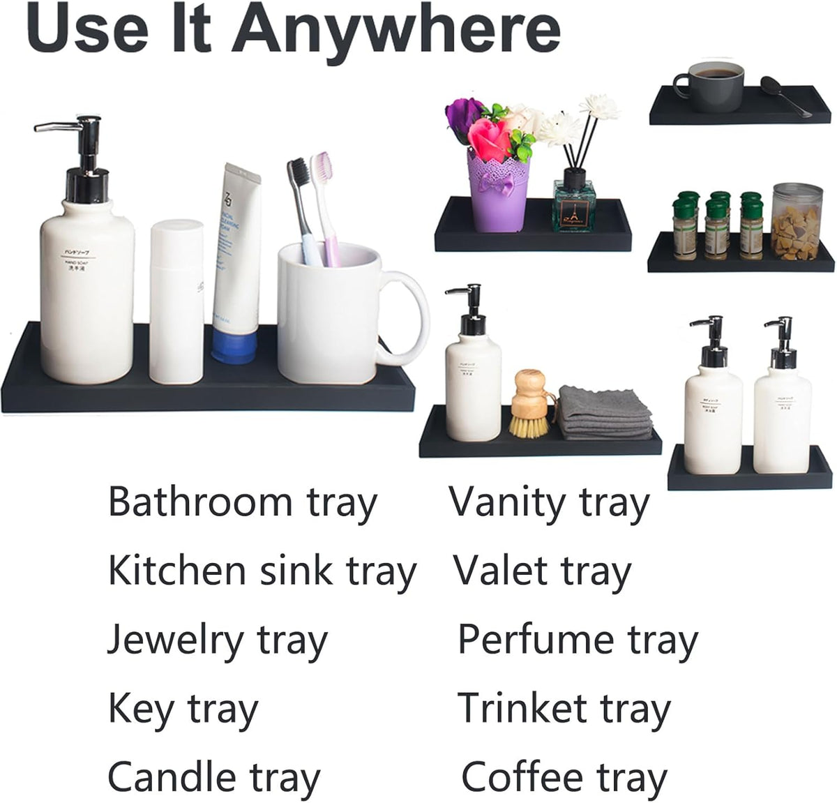 Silicone Bathroom Vanity Tray for Counter, 7.9" Small Kitchen Sink Soap Tray for Dish Holder Dispenser Countertop Toilet Tank Desk Organizer