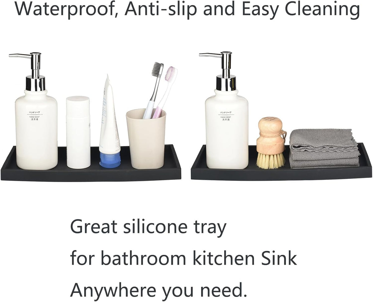 Silicone Bathroom Vanity Tray for Counter, 7.9" Small Kitchen Sink Soap Tray for Dish Holder Dispenser Countertop Toilet Tank Desk Organizer