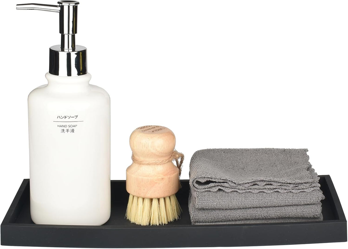 Silicone Bathroom Vanity Tray for Counter, 7.9" Small Kitchen Sink Soap Tray for Dish Holder Dispenser Countertop Toilet Tank Desk Organizer