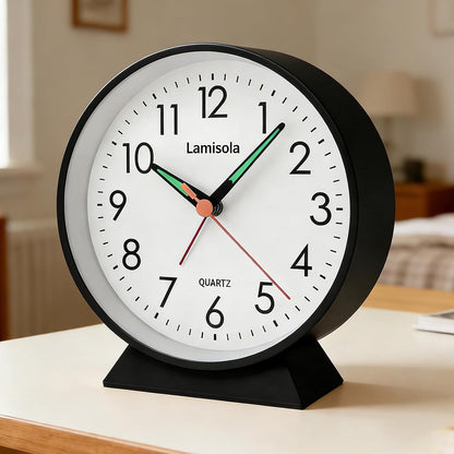 4.5 Inch Small Desk Clock Battery Analog for Bedroom, Black