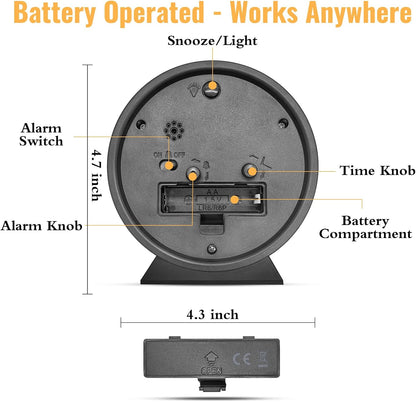 4.5 Inch Small Desk Clock Battery Analog for Bedroom, Black