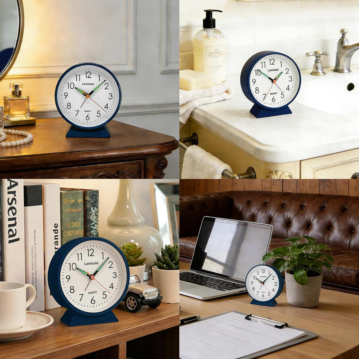 4.5 Inch Small Desk Clock Battery Analog for Bedroom, Black