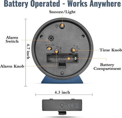4.5 Inch Small Desk Clock Battery Analog for Bedroom, Black