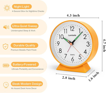 4.5 Inch Small Desk Clock Battery Analog for Bedroom, Black