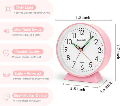 4.5 Inch Small Desk Clock Battery Analog for Bedroom, Black