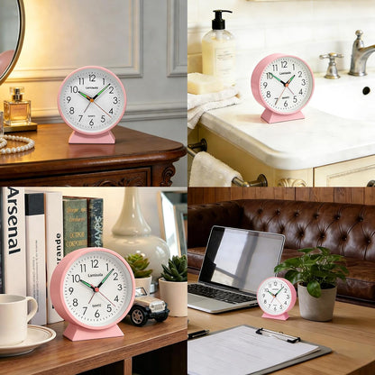 4.5 Inch Small Desk Clock Battery Analog for Bedroom, Black